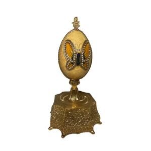 Kingspoint Design Egg With Butterflies Collection Music Box. Faux Marble Egg
